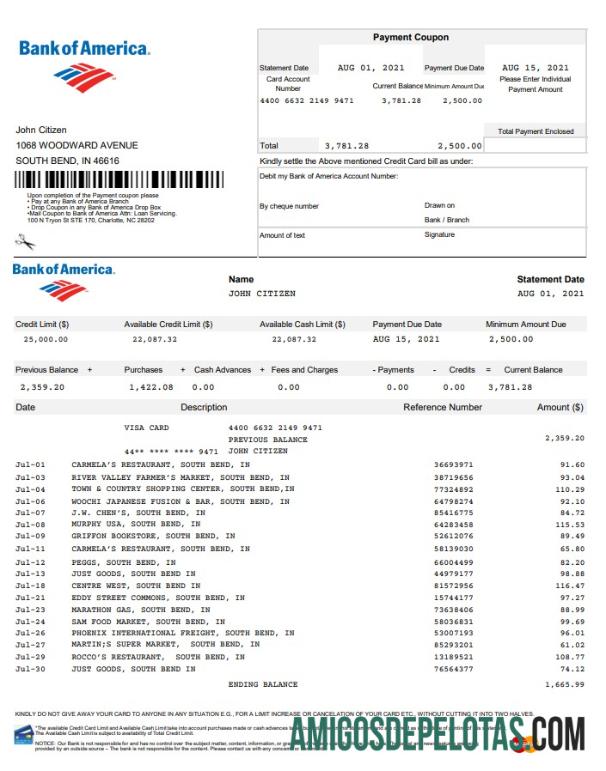USA Bank Of America EXCEL Version 5 modelo